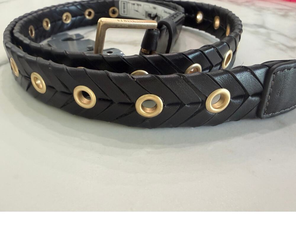All Saints NEW Woven Gold Grommet Detail Leather Belt- Black, M/L